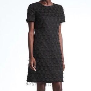 Banana Republic Fringe-Dot Size 6 Shift Dress, Black Womens Office Formal